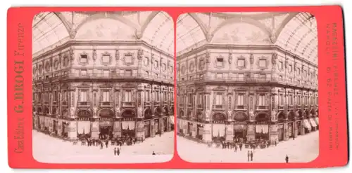 Stereo-Fotografie G. Brogi, Firenze, Ansicht Milano, Cafe Biffi im der Galerie Vittorio Emanuele