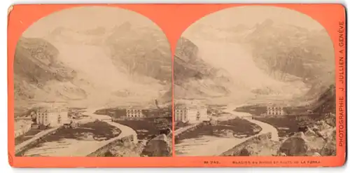 Stereo-Fotografie J. Jullien, Geneve, Ansicht Furkapass, Glacier du Rhone et route de la Furka, Gletscher