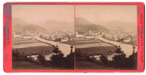 Stereo-Fotografie Würthle & Spinnhirn, Salzburg, Ansicht Leoben, Blick nach der Stadt mit Flusslauf