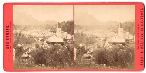 Stereo-Fotografie Baldi & Würthle, Salzburg, Ansicht Aussee, Blick auf die Stadt gegen den Sarstein