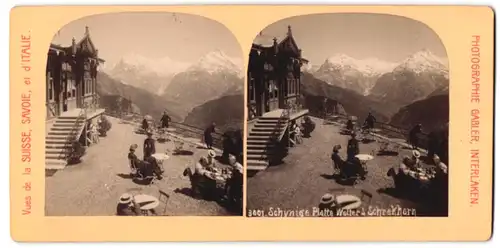 Stereo-Fotografie Gabler, Interlaken, Ansicht Wilderswil, Gasthaus auf der Schynige Platte mit Wetter und Schrekhorn