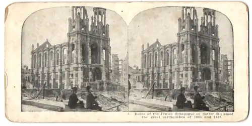 Stereo-Fotografie unbekannter Fotograf, Ansicht San Francisco, Judaika, Synagoge nach den Erdbeben 1865 & 1868