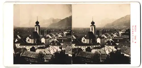 Stereo-Fotografie Alois Beer, Klagenfurt, Ansicht Liezen / Steiermark, Ortsansicht mit Kirche