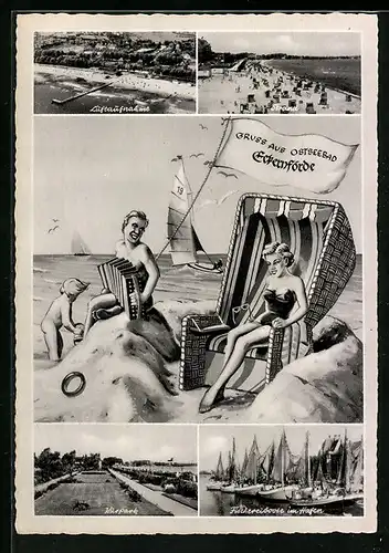 AK Eckernförde, Ostseebad, Strand, Kurpark, Fischereiboote im Hafen
