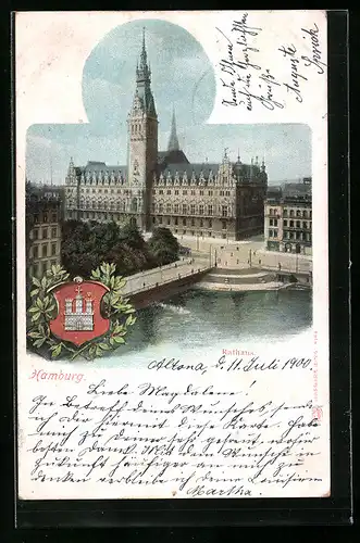 AK Hamburg, Blick zum Rathaus, Wappen