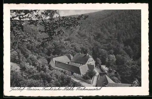 AK Weinheim / Bergstrasse, Gasthaus & Pension Fuchs'sche Mühle aus der Vogelschau