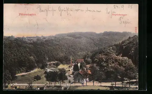 AK Pforzheim, Panorama mit Kupferhammer