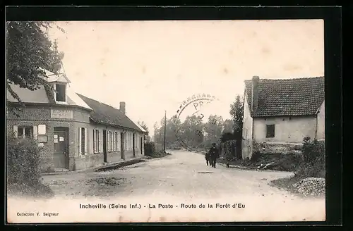 AK Incheville, La Poste, Route de la Foret d`Eu