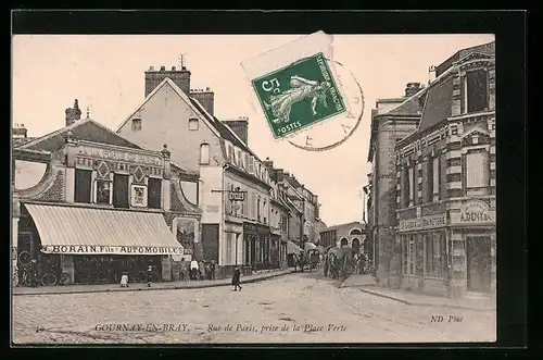 AK Gournay-en-Bray, Rue de Paris, prise de la Place Verte