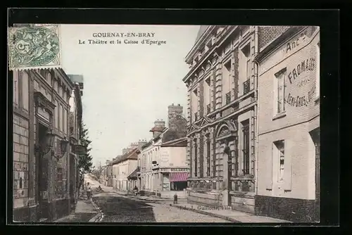 AK Gournay-en-Bray, Le Théâtre et la Caisse d`Epargne
