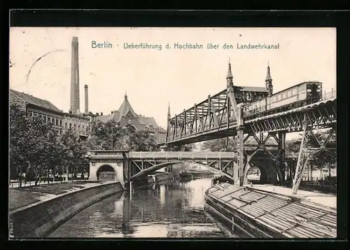 AK Berlin-Kreuzberg, Überführung d. Hochbahn über den Landwehrkanal