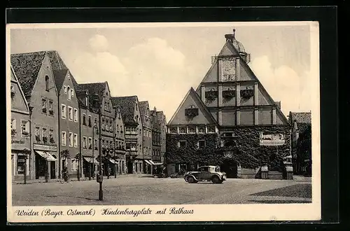 AK Weiden /Bayer. Ostmark, Hindenburgplatz mit Zigarettengeschäft und Rathaus