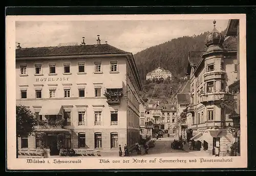 AK Wildbad i. Schwarzwald, Blick von der Kirche auf Sommerberg und Panoramahotel