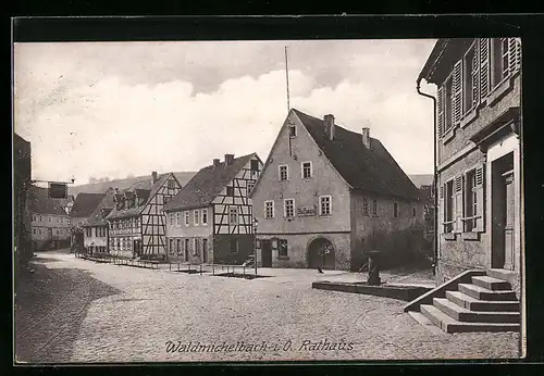 AK Waldmichelbach i. O., Ortspartie mit Rathaus