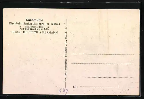 AK Saalburg /Ts., Gaststätte Lochmühle H. Zwermann aus der Vogelschau