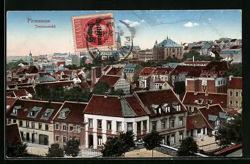 AK Pirmasens, Totalansicht mit Kirche