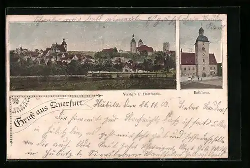 AK Querfurt, Rathaus, Ortsansicht mit Feldern