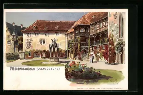 Lithographie Coburg, Die Veste im Sonnenschein, Fürstenbau