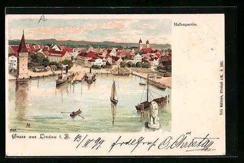 Künstler-AK A. Heide: Lindau i/B, Hafenpartie