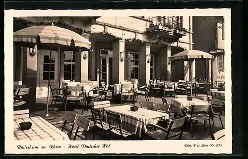 AK Rüdesheim am Rhein, Terrasse Hotel Deutscher Hof