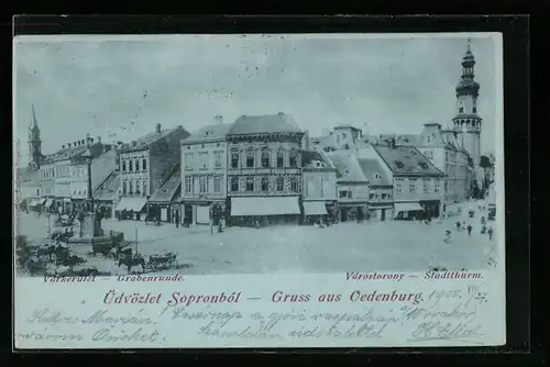 Mondschein-AK Oedenburg, Graben mit Stadtthurm