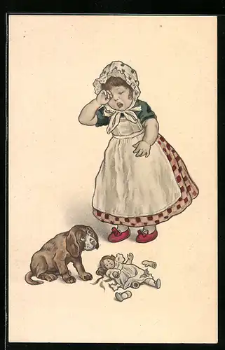 AK Hundewelpe hat die Puppe eines Mädchens kaputt gemacht