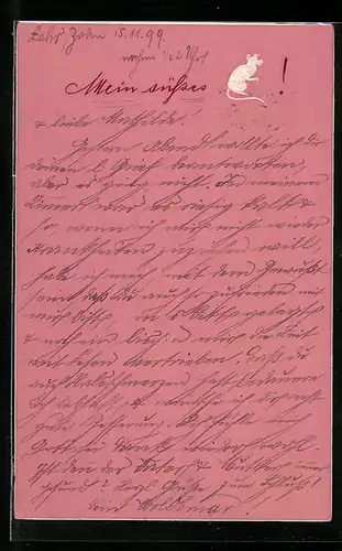 Präge-AK Kleine weisse Maus in der oberen Bildecke