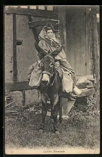 AK Milchfrau aus der Normandie auf einem Esel