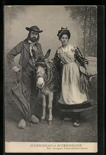 AK Bourbonnais et Bourbonnaise, Paar mit Esel