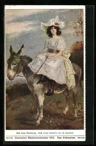 AK Mädchen auf dem Rücken eines Esels