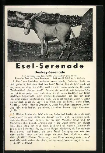AK Esel vor einem Fluss, Text Esel-Serenade