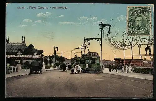 AK Montevideo, Playa Capurro, Strassenbahn