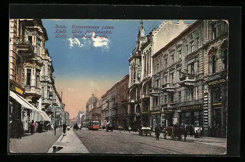 AK Lodz, Petrikauerstrasse mit Strassenbahn