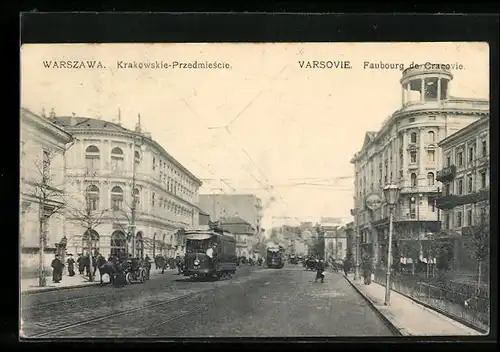 AK Warszawa, Krakowskie-Przedmiescie, Strassenbahn