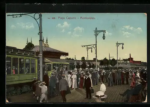 AK Montevideo, Playa Capurro, Strassenbahn