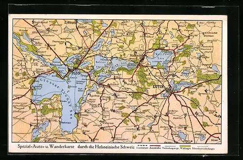 Künstler-AK Eutin, Landkarte mit Plön, Bösdorf und Pfingstberg