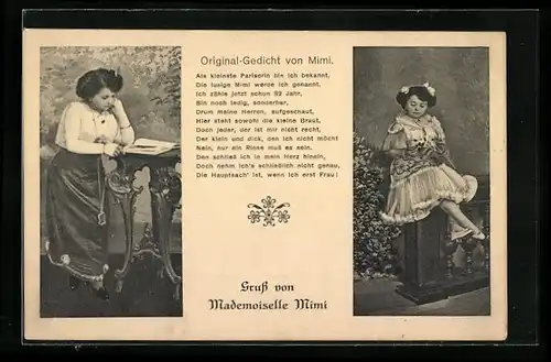 AK Paris, Original-Gedicht von Mimi, Liliputanerin