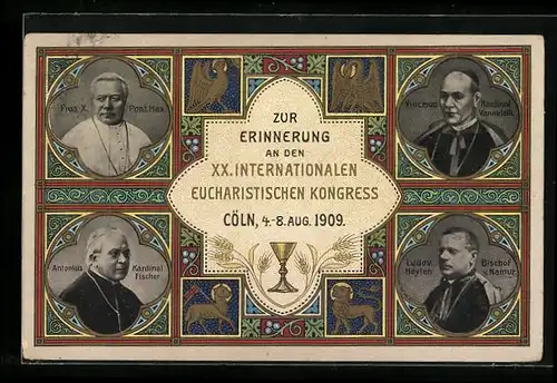 AK Köln, XX. Internationaler Eucharistischer Kongress 1909, Portrait Papst Pius X.