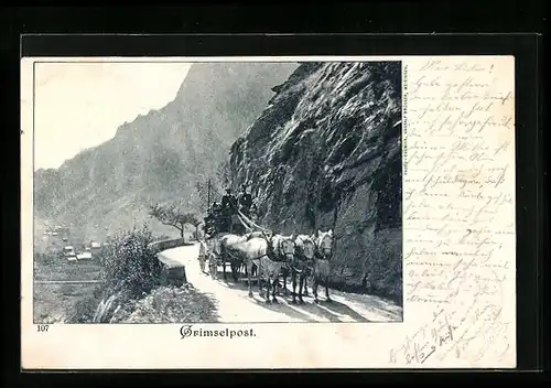 AK Grimselpost, Postkutsche auf einer Bergstrasse