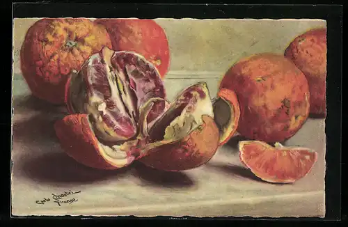 Künstler-AK Carlo Chiostri: Stillleben mit Orangen