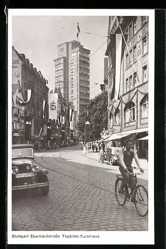 AK Stuttgart, 15. Deutsches Turnfest 1933, Eberhardstrasse mit Tagblatt-Turmhaus