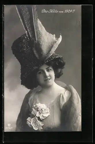 AK Mode, Junge Frau mit Hut von 1909