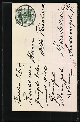 AK Mode, Junge Frau mit Hut von 1909