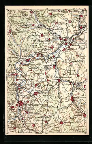 AK Münnerstadt, Landkarte der Region um die Ortschaft, Wona-Karte