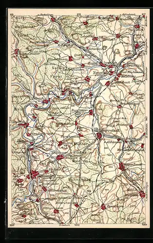 AK Münnerstadt, Landkarte der Region um die Ortschaft, Wona-Karte