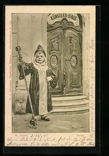 Künstler-AK Franz Doubek: Kleiner Portier vor dem Künstler-Haus