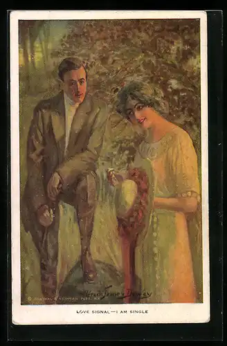 Künstler-AK Alfred James Dewey: Love Signal, I am Single, Dame mit Hut