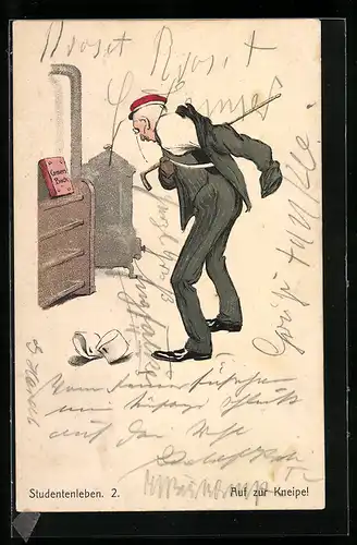 Künstler-AK Alter Herr auf dem Weg zur Kneipe