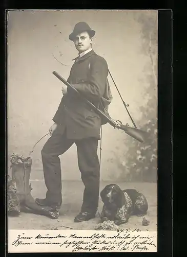 AK Jäger mit Gewehr und Jagdhund