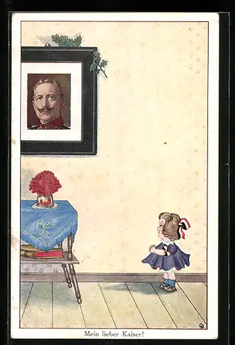 Künstler-AK Carl Diehl: Mädchen vor einem Portrait Kaiser Wilhelms II.
